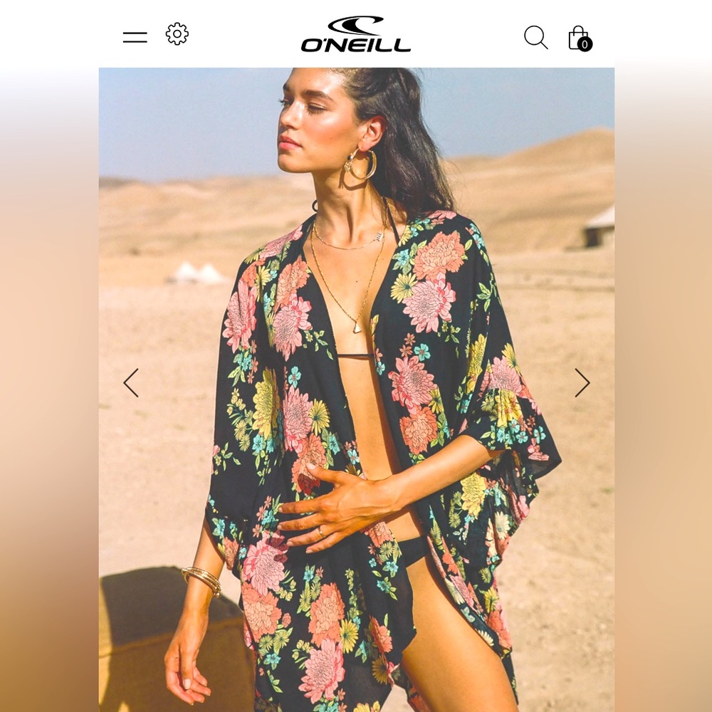 O'Neill Black and Pink Kimono Swim Coverup